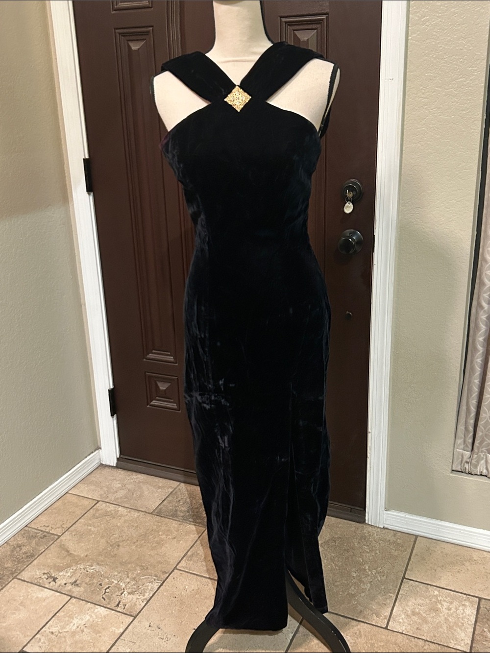 Vintage 90s Black Velvet Evening Gown